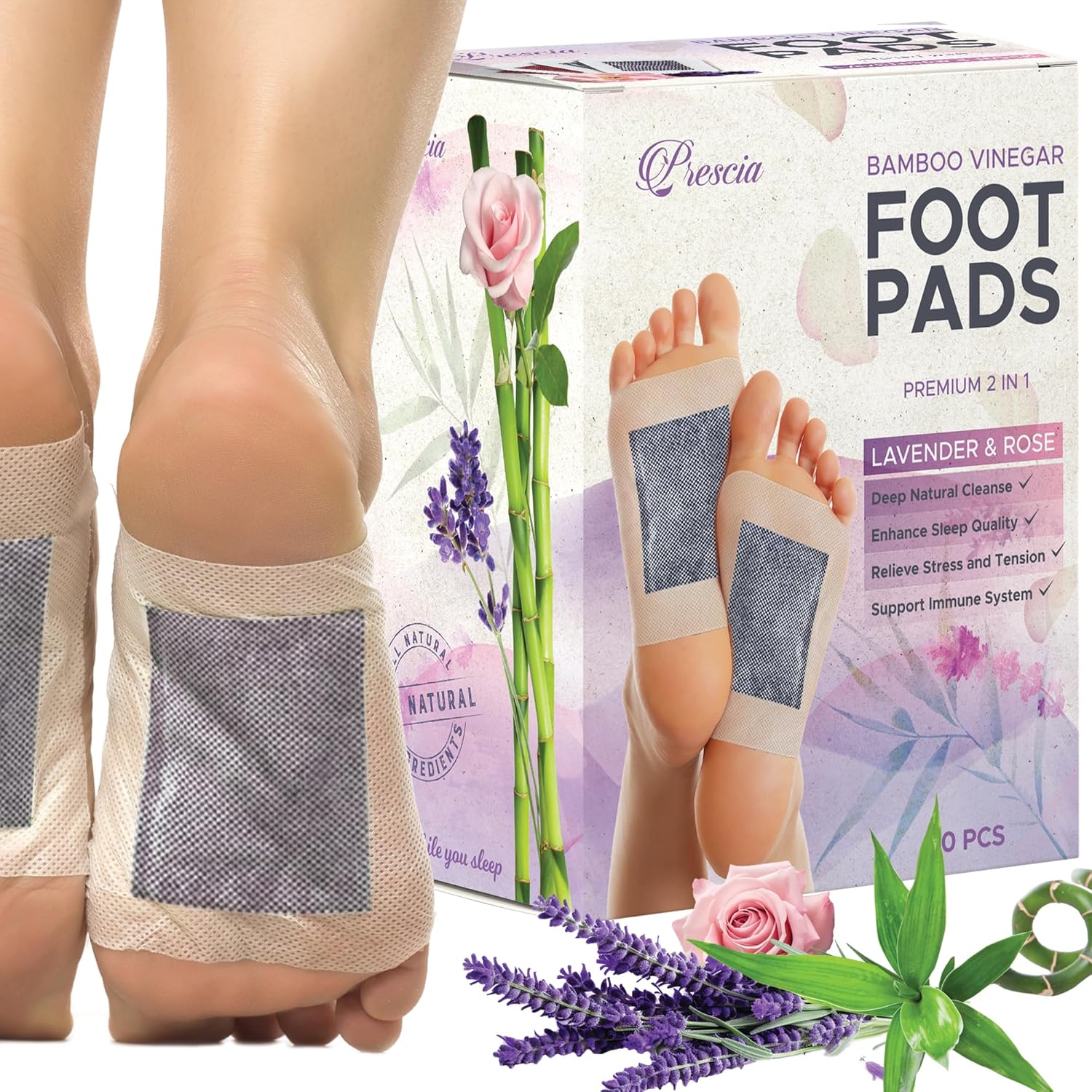 Prescia Premium Detox Foot Pads 2 in 1 | Calming Floral Overnight Cleanse - Prescia