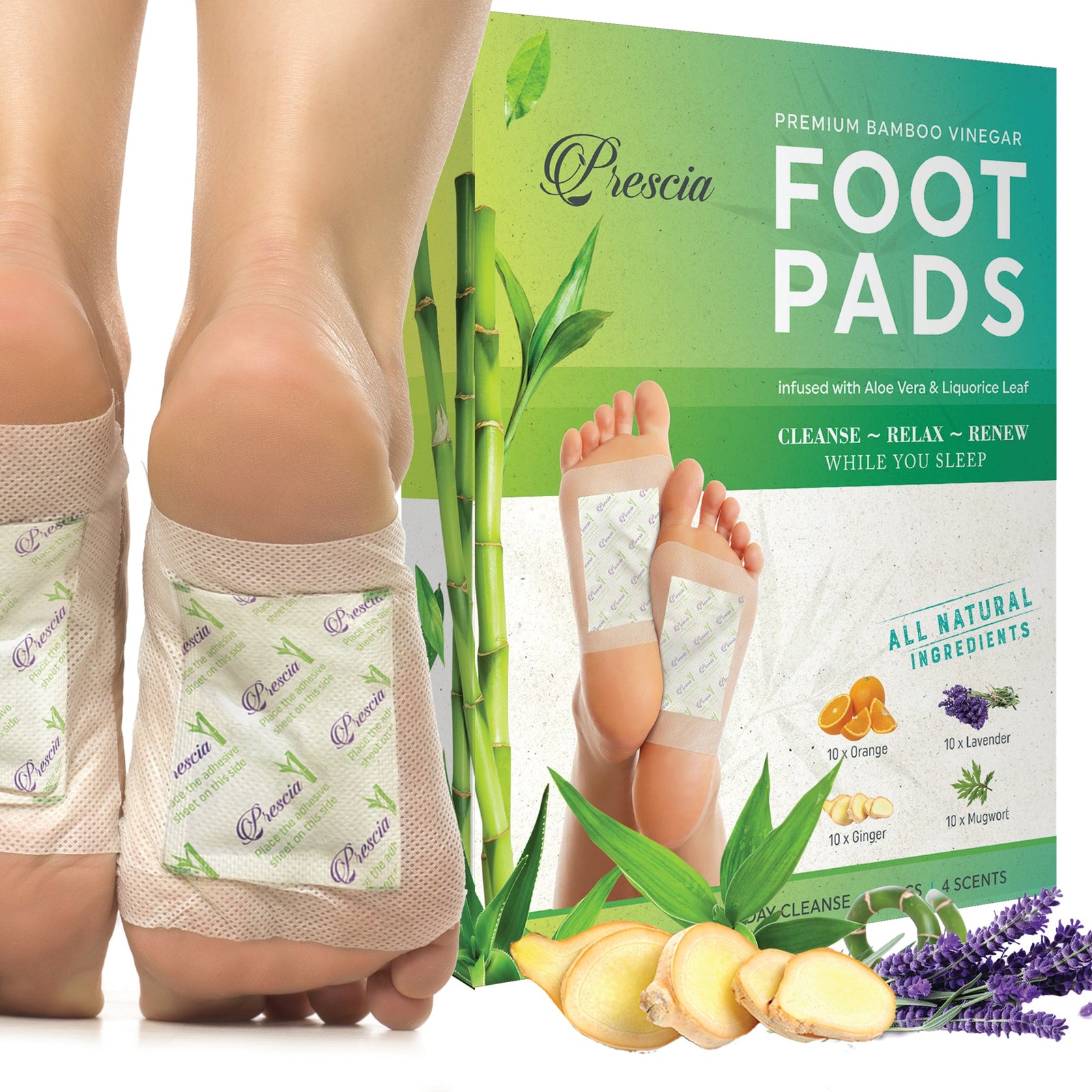 Prescia Cleansing Detox Foot Pads – 40 Count | Natural Overnight Foot Therapy - Prescia