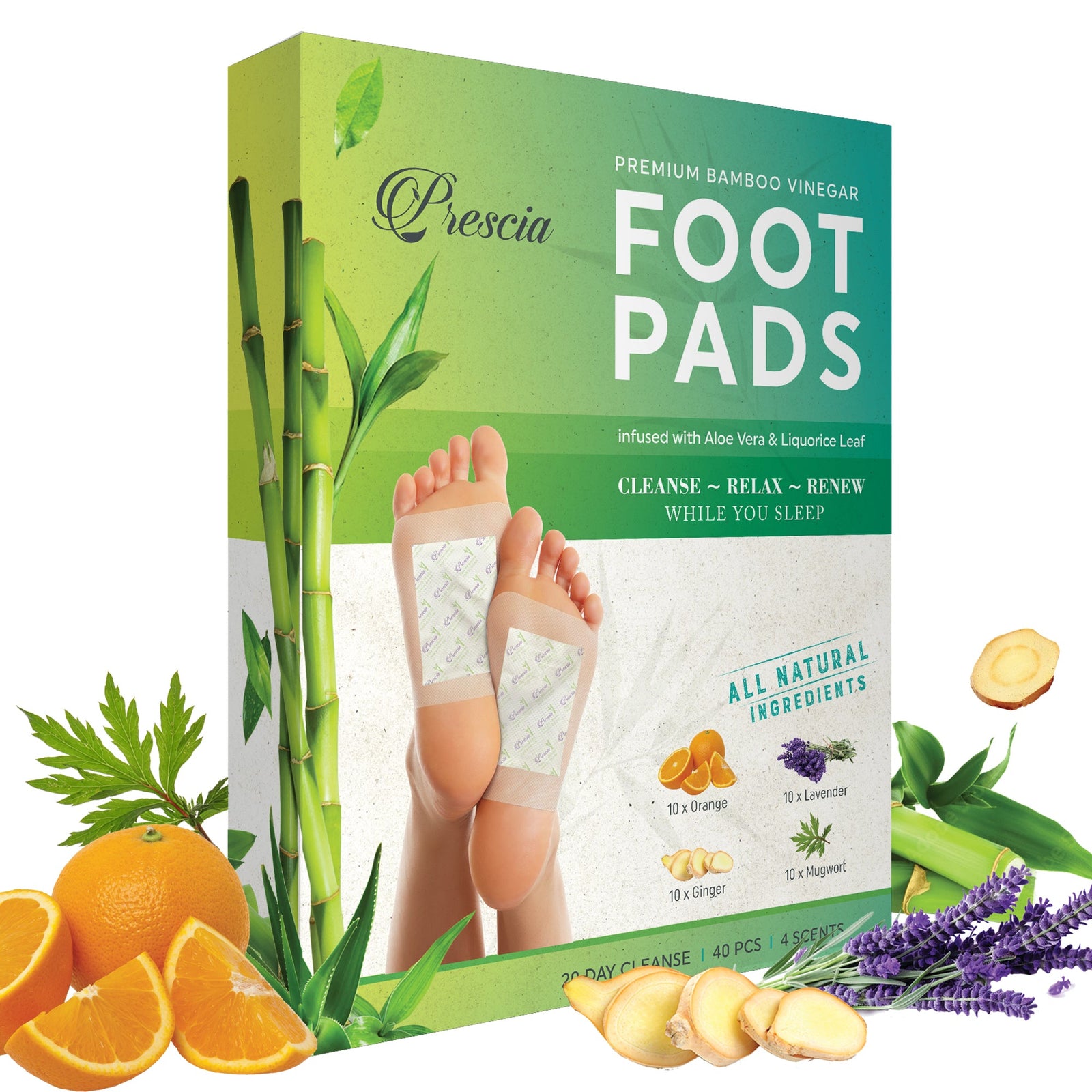 Prescia Cleansing Detox Foot Pads – 40 Count | Natural Overnight Foot Therapy - Prescia