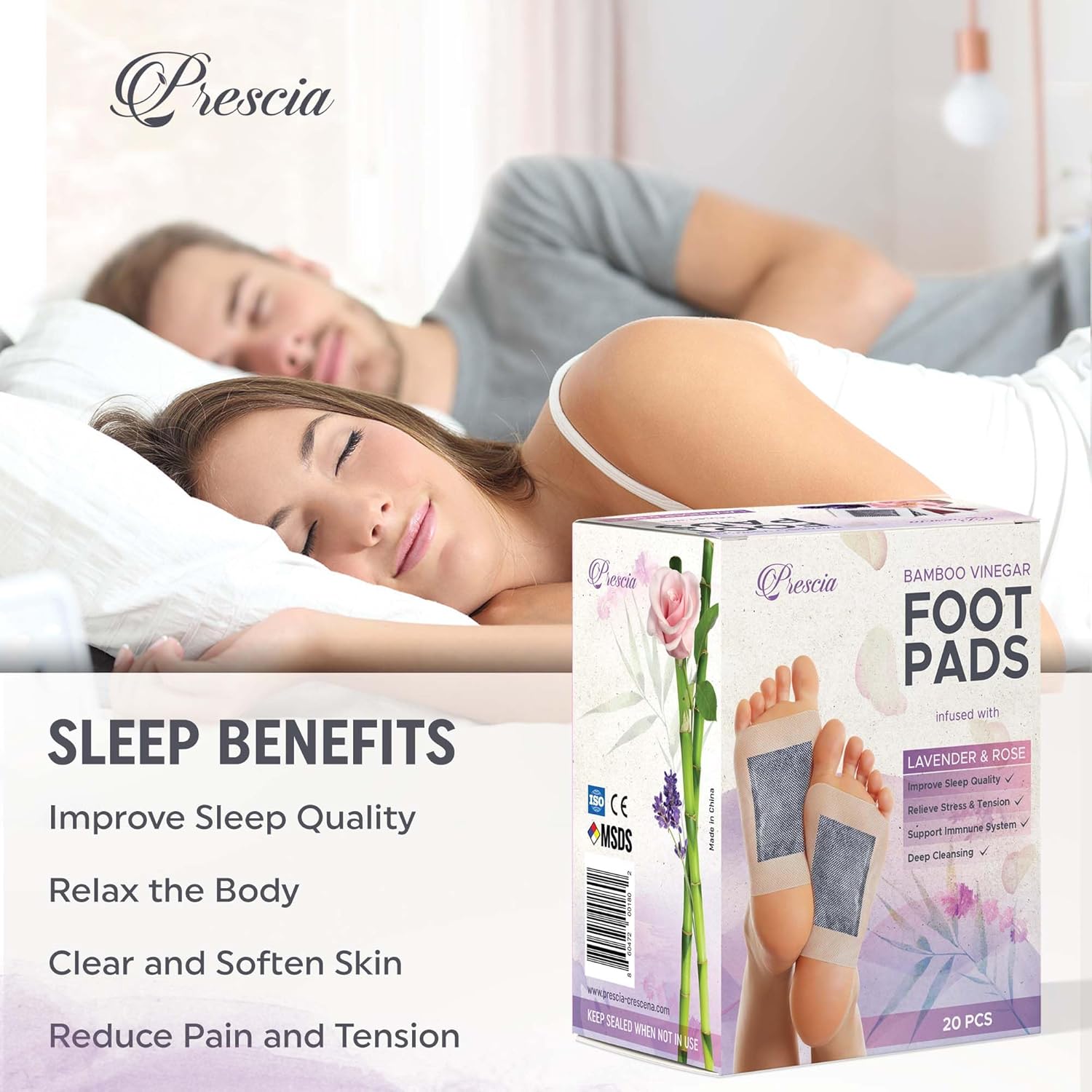 Prescia Premium Detox Foot Pads 2 in 1 | Calming Floral Overnight Cleanse - Prescia