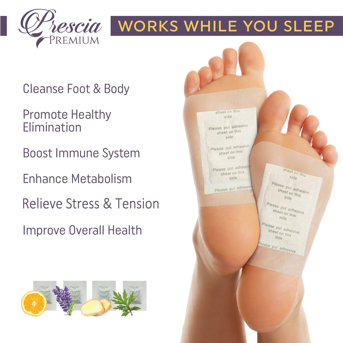 Prescia Cleansing Detox Foot Pads – 40 Count | Natural Overnight Foot Therapy - Prescia