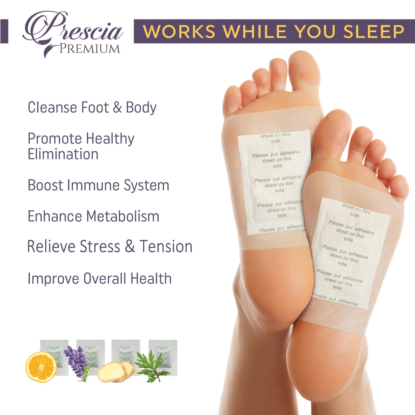 Prescia Cleansing Detox Foot Pads – 40 Count | Natural Overnight Foot Therapy - Prescia